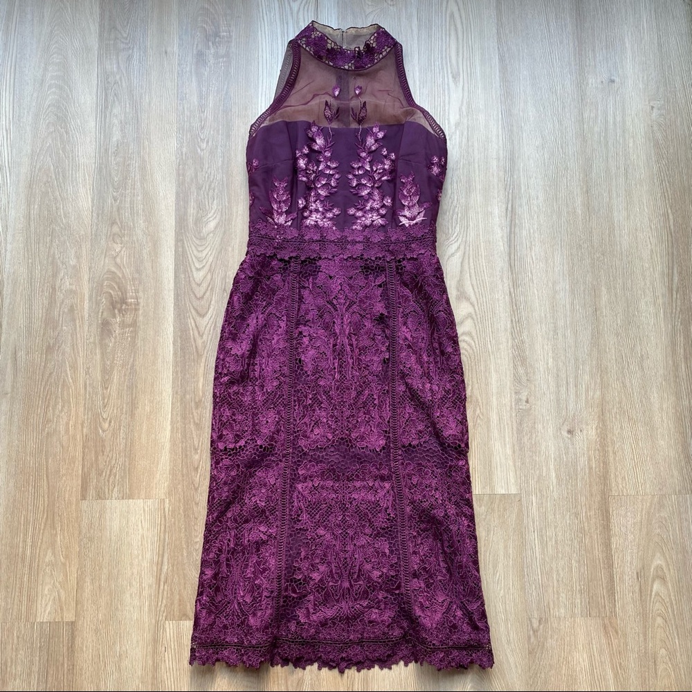 David Meister Purple Lace & Mesh Sleeveless Dress